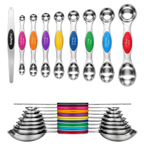 TempPro ATY13 Magnetic Measuring Spoon Set: 8-Piece Dual-Sided Stainless Steel with Leveler included