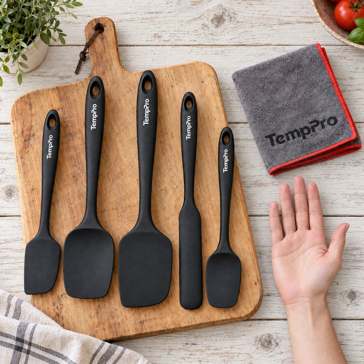 TempPro AYK042 5-Piece Silicone Spatula Set: Food-Grade, Heat-Resistant, Safe for Non-Stick Pans