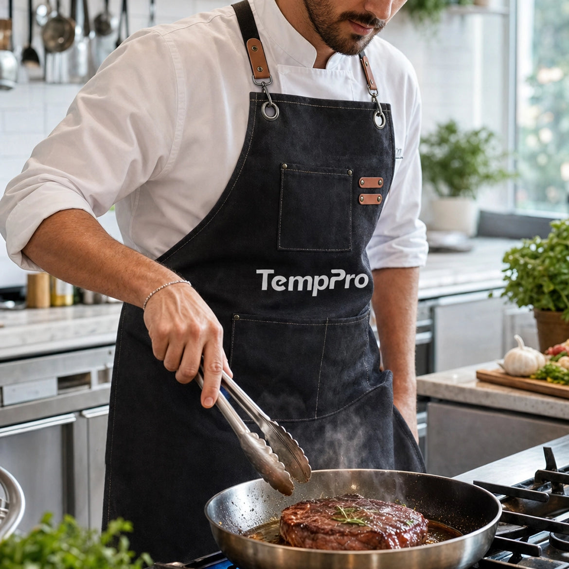 Delantal de cocina y barbacoa TempPro - Correas desmontables, 100% lona