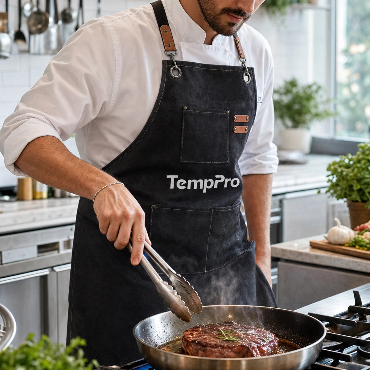 Tablier TempPro pour barbecue et cuisine - Bretelles détachables, 100 % toile