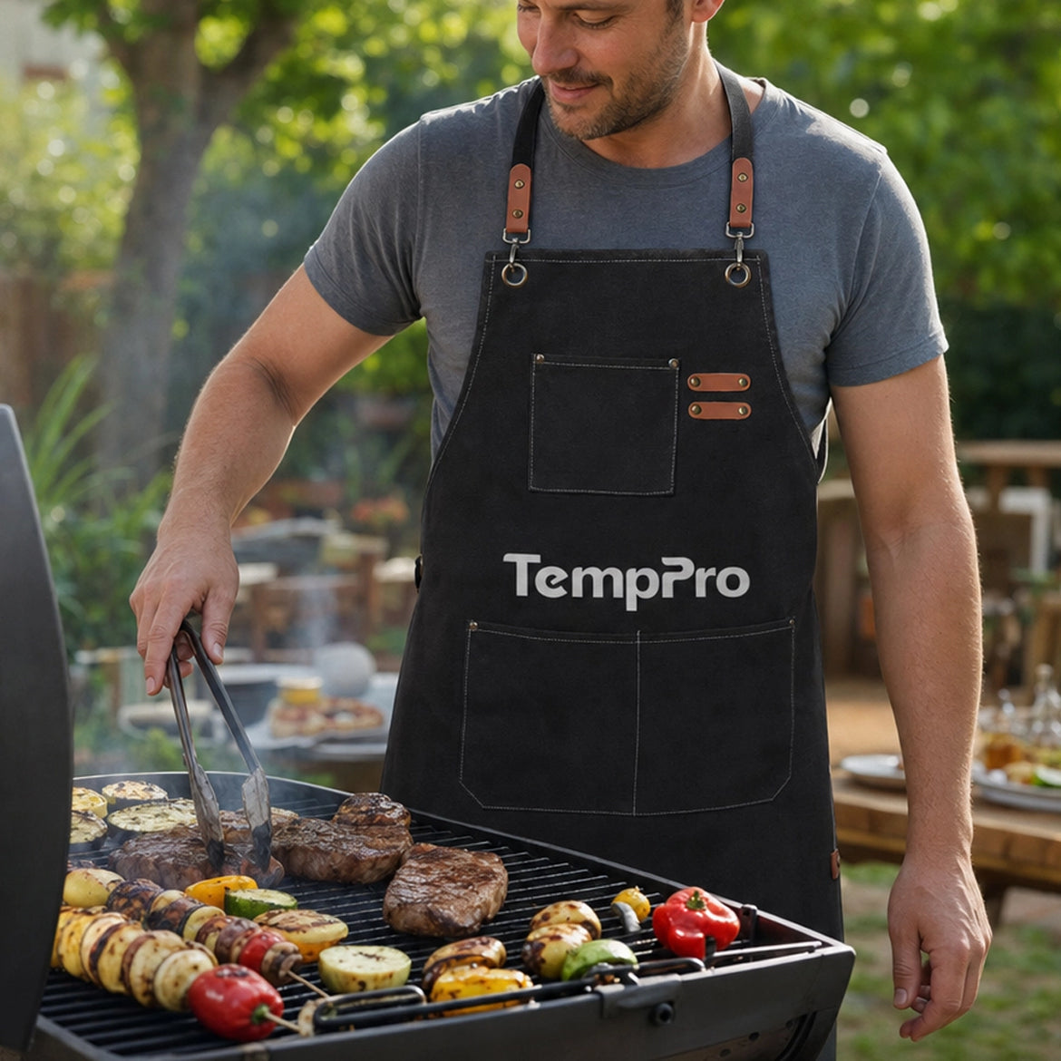 Delantal de cocina y barbacoa TempPro - Correas desmontables, 100% lona