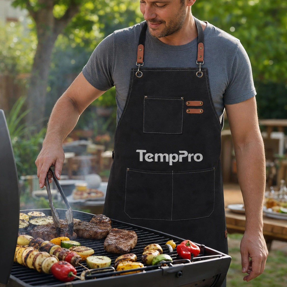 Tablier TempPro pour barbecue et cuisine - Bretelles détachables, 100 % toile