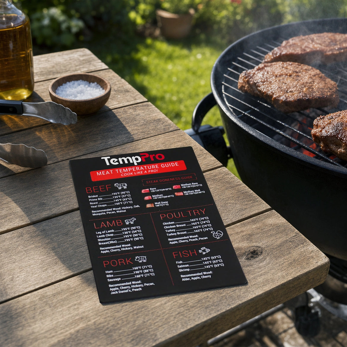 Etiqueta de guía de temperatura de la carne TempPro - Tabla de cocción para frigorífico