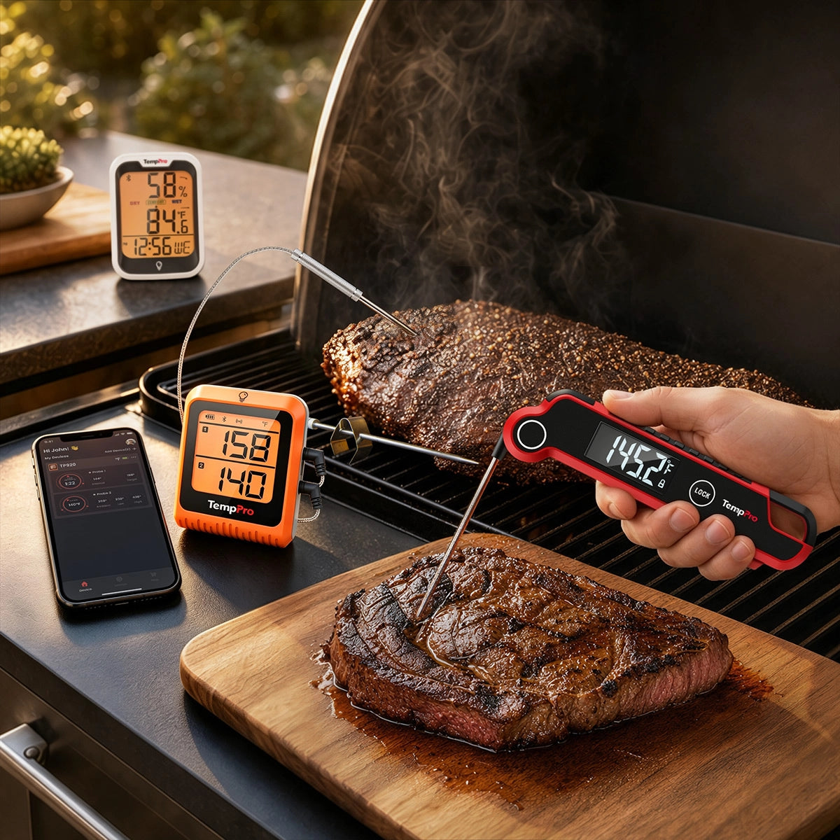 TempPro TP920 Bluetooth Meat Thermometer + TP620 Instant-Read Thermometer + TP358 Hygrometer — Bundle
