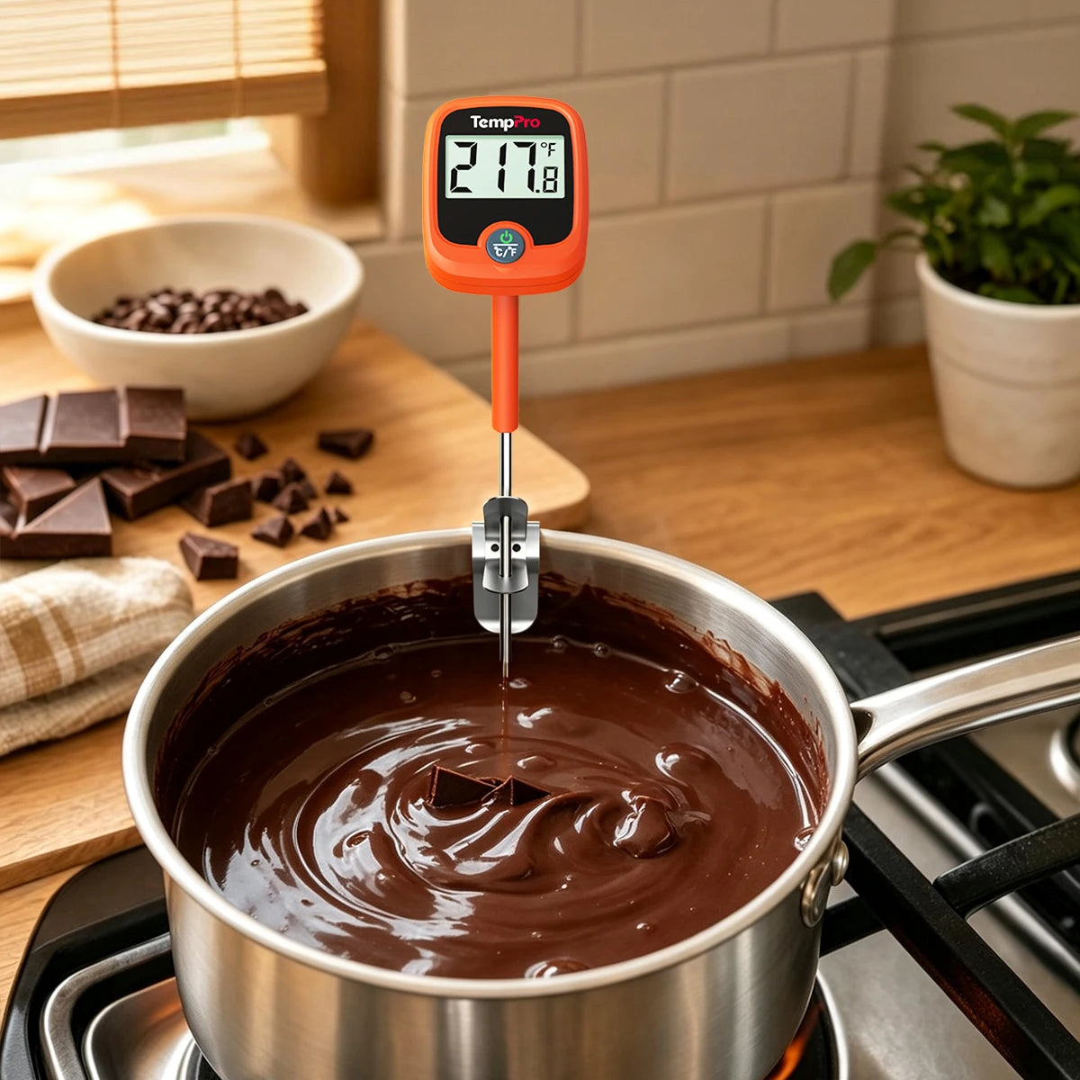 Thermomètre à bonbons numérique TempPro TempDip PLUS TP509 — Sonde de 20 cm avec clip de fixation pour casserole