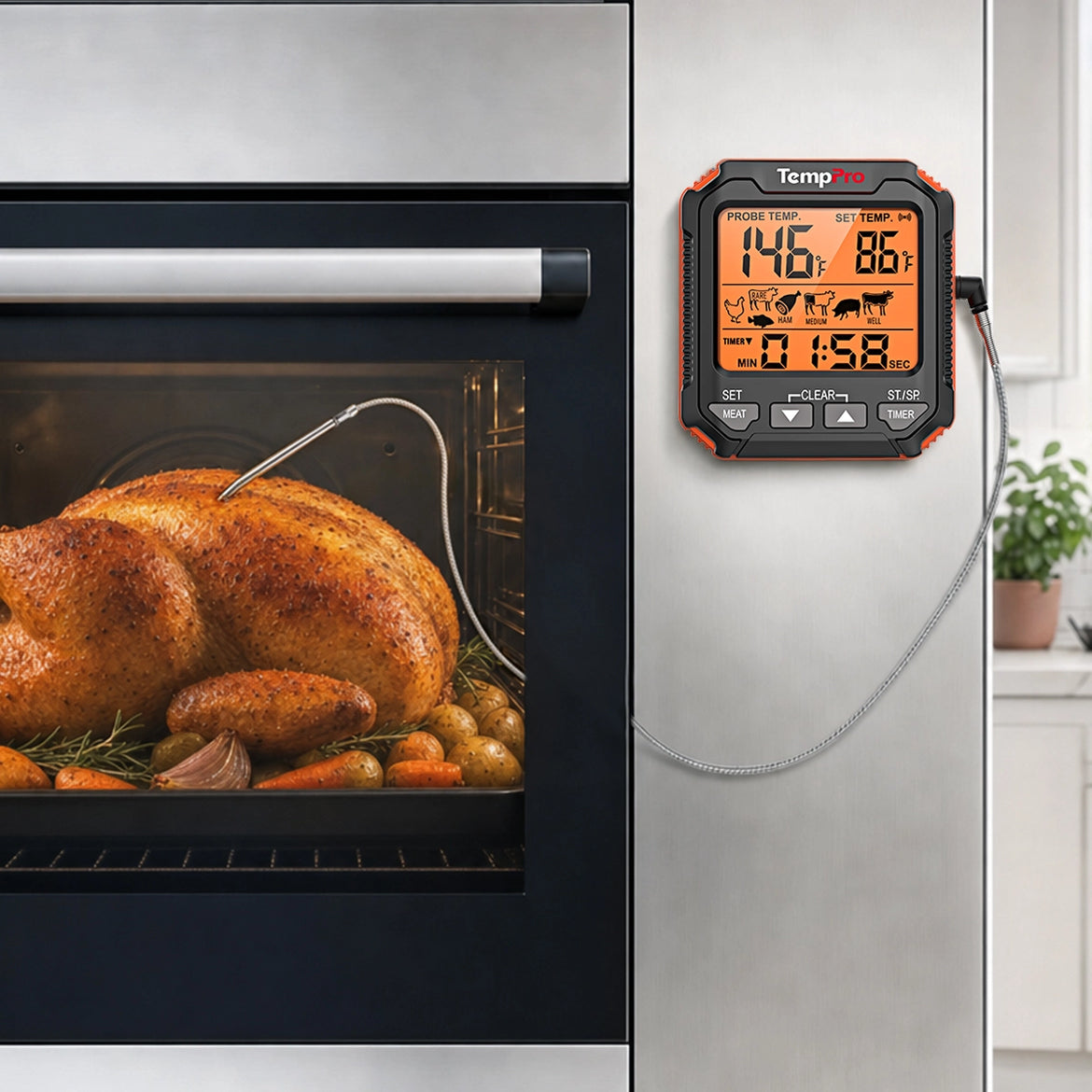 TempPro TempTrack CORE TP716 Leave-In Meat Thermometer — Oven-Safe Probe, Large Display