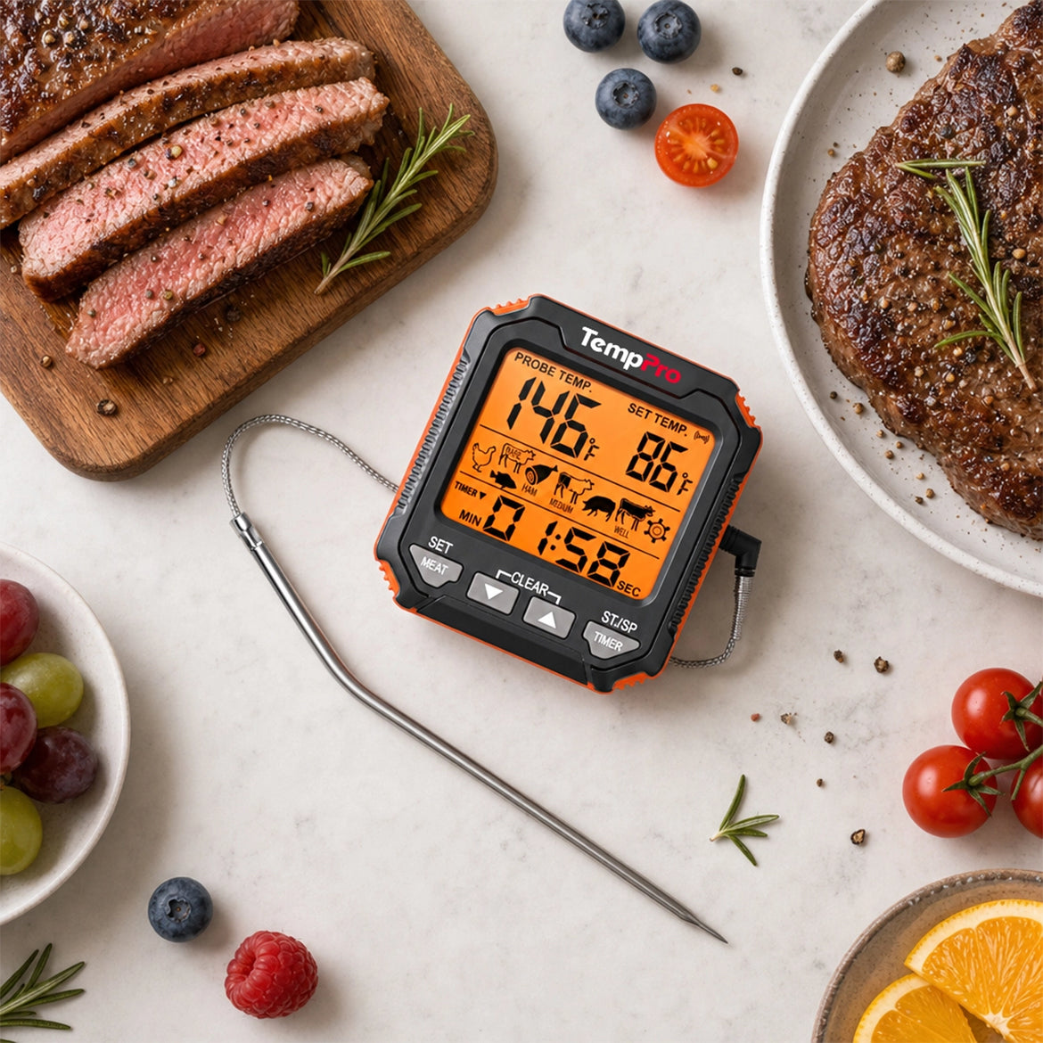 TempPro TempTrack CORE TP716 Leave-In Meat Thermometer — Oven-Safe Probe, Large Display