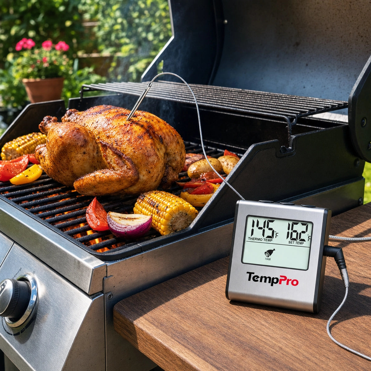 TempPro TP16 Leave-In Meat Thermometer — Oven & Grill Safe, Programmable Alarm