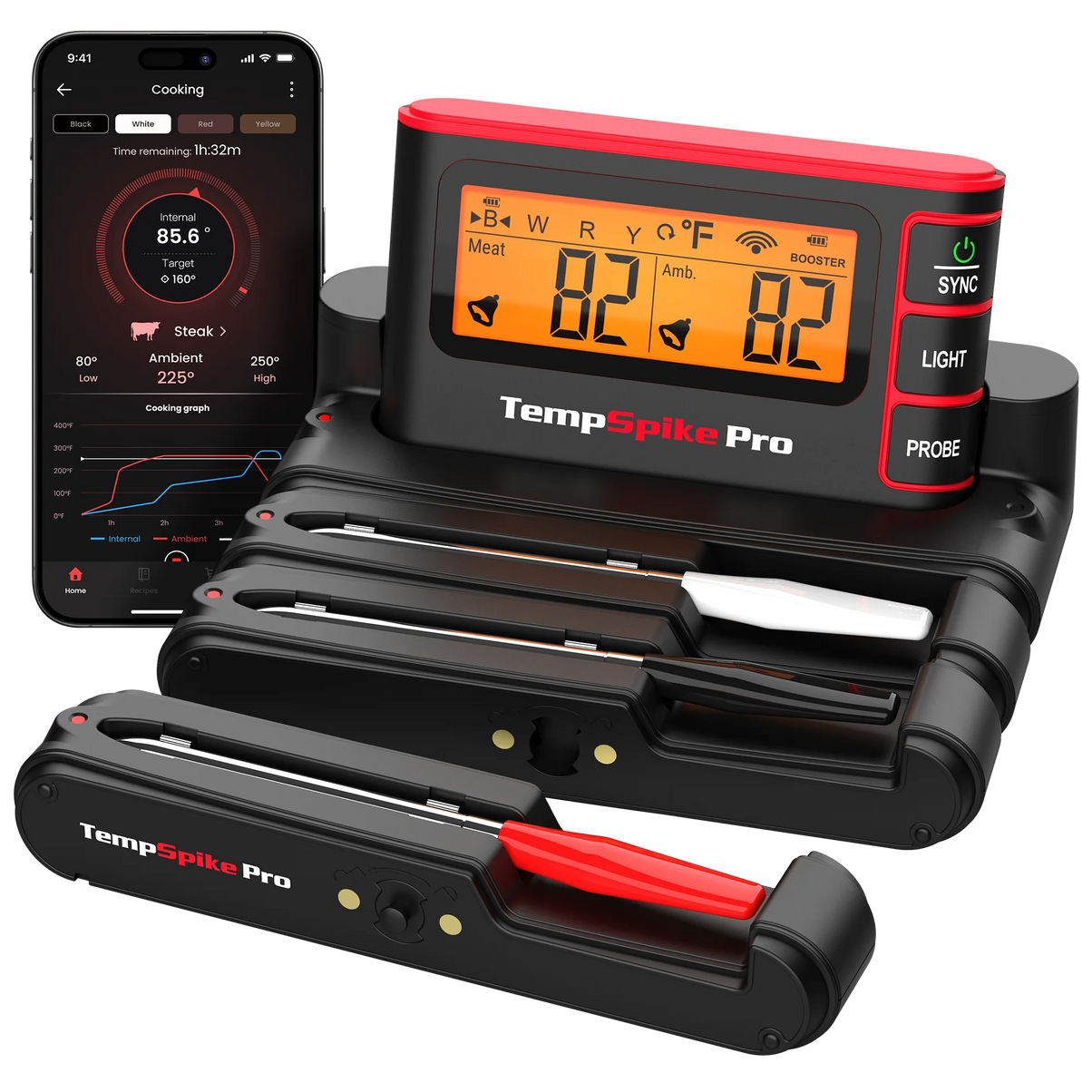 TempPro TempSpike Pro TP980 Smart Wireless Meat Thermometer — Up to 4 Probes, Wi-Fi, 1,060-ft Bluetooth