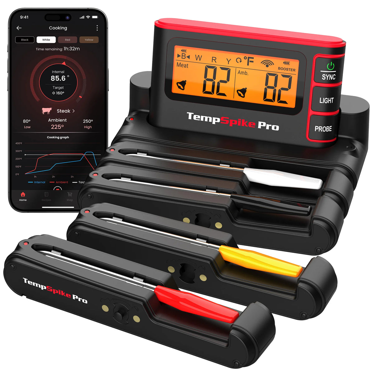 TempPro TempSpike Pro TP980 Smart Wireless Meat Thermometer — Up to 4 Probes, Wi-Fi, 1,060-ft Bluetooth