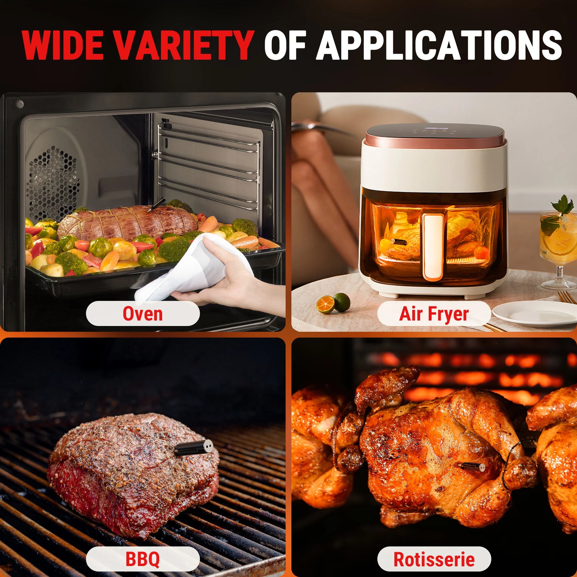 Thermomètre à viande sans fil Bluetooth TempSpike TP961 – Noir, portée de 150 m