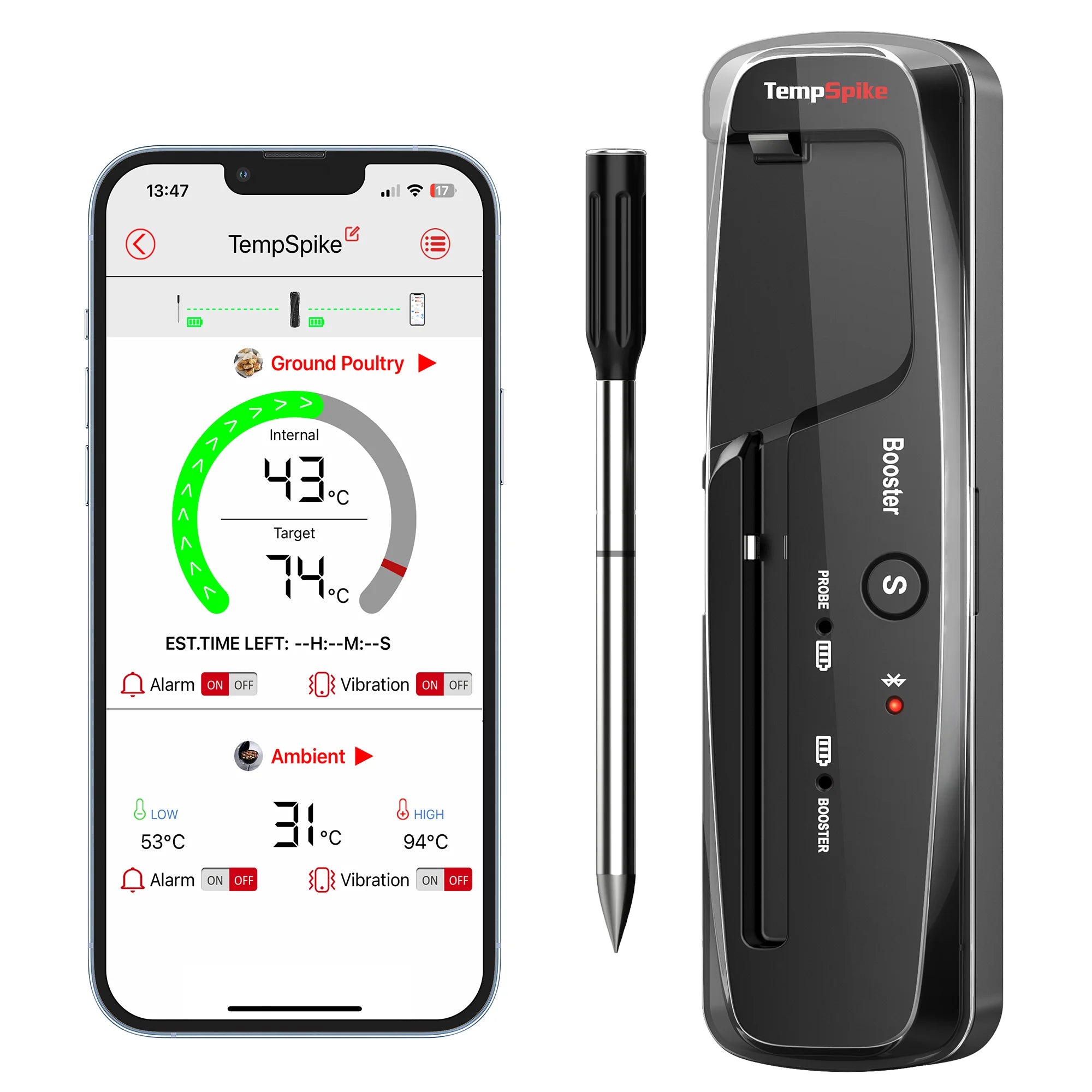 Thermomètre à viande sans fil Bluetooth TempSpike TP961 – Noir, portée de 150 m