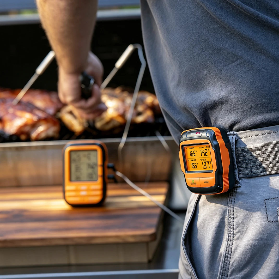 TempPro TempSync PLUS TP828B Wireless Meat Thermometer — 500FT RF Range, Dual Probes with Receiver & 4 Alarm Modes