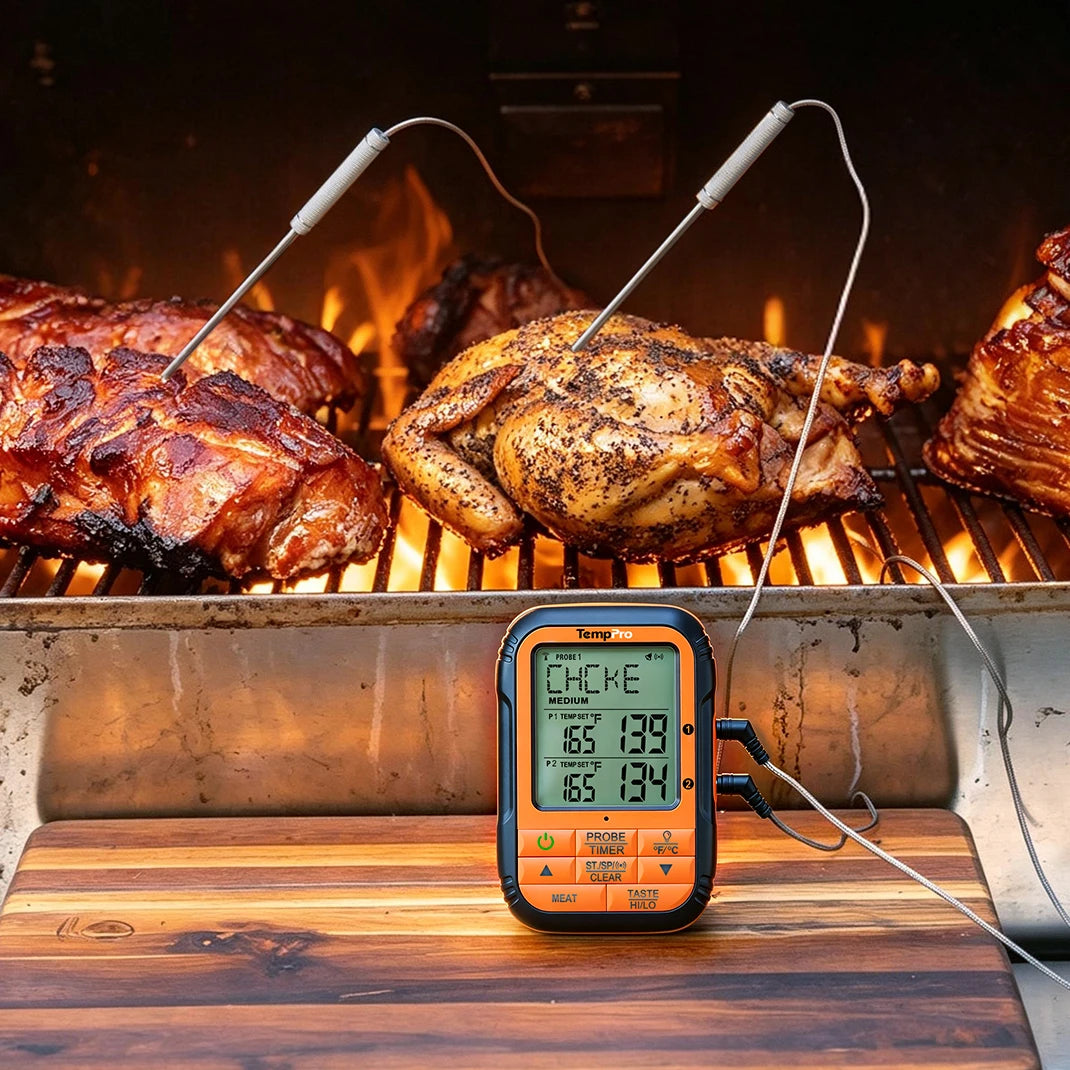 TempPro TempSync PLUS TP828B Wireless Meat Thermometer — 500FT RF Range, Dual Probes with Receiver & 4 Alarm Modes