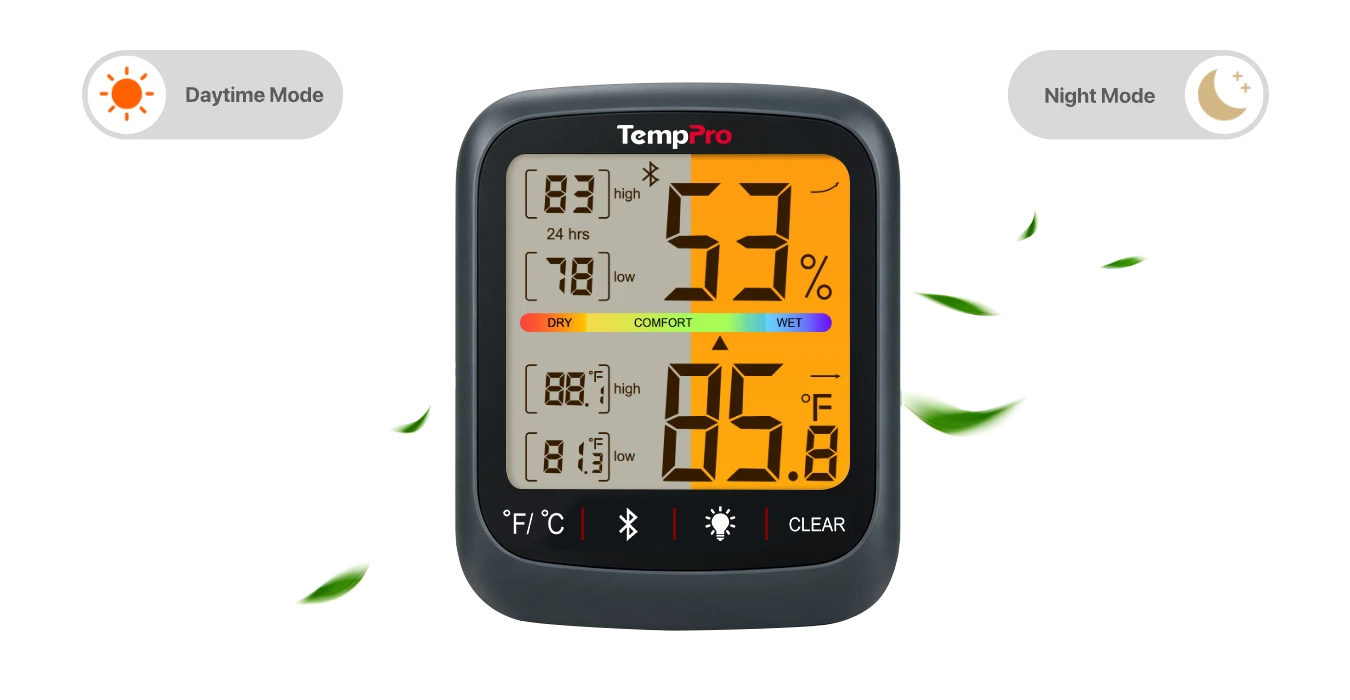 Termómetro higrómetro Bluetooth para interiores TempPro TP359W - 80 m, sensor suizo, negro · Edición para tienda