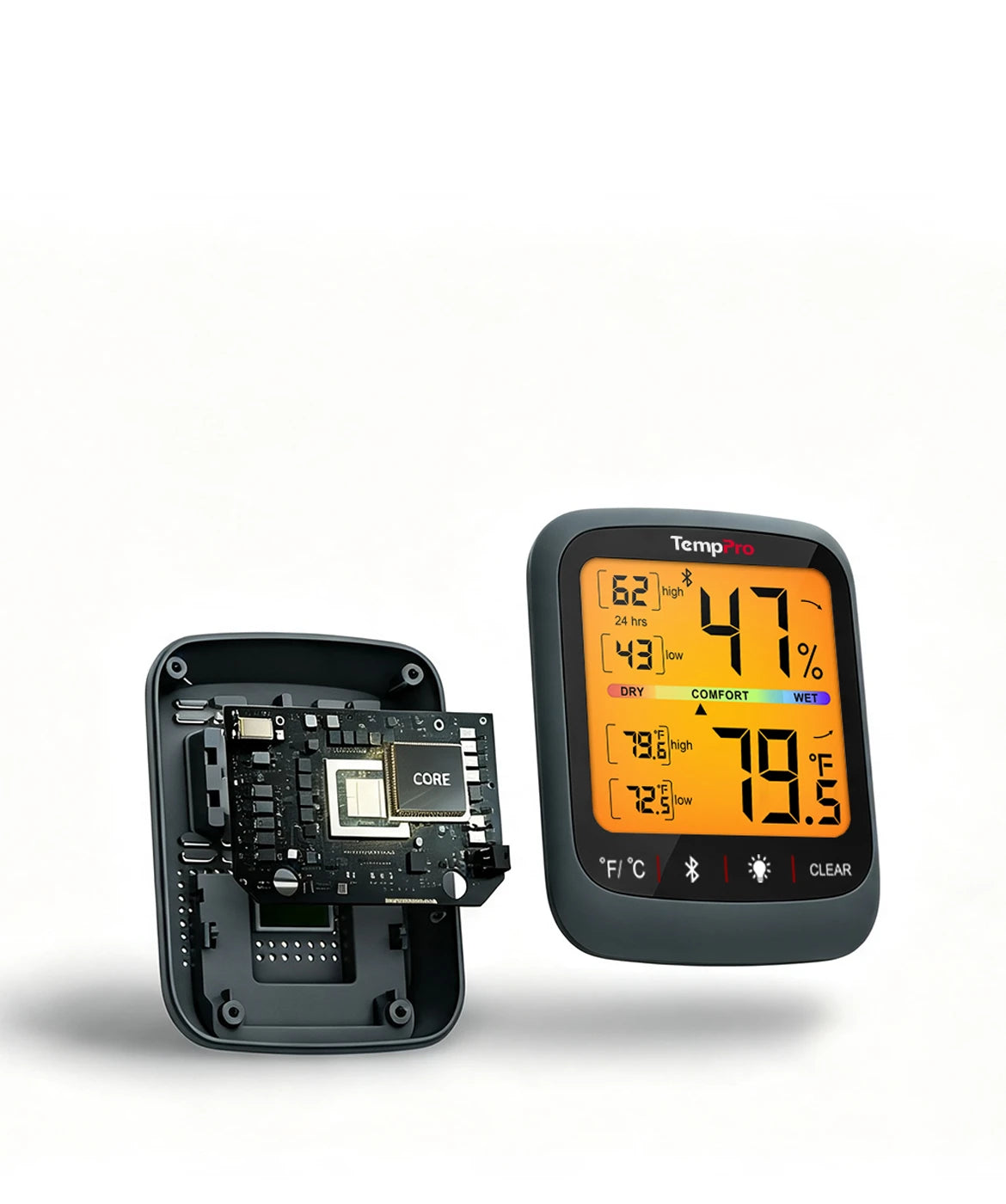 Termómetro higrómetro Bluetooth para interiores TempPro TP359W - 80 m, sensor suizo, negro · Edición para tienda
