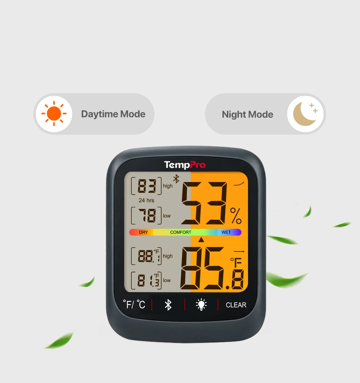 Termómetro higrómetro Bluetooth para interiores TempPro TP359W - 80 m, sensor suizo, negro · Edición para tienda