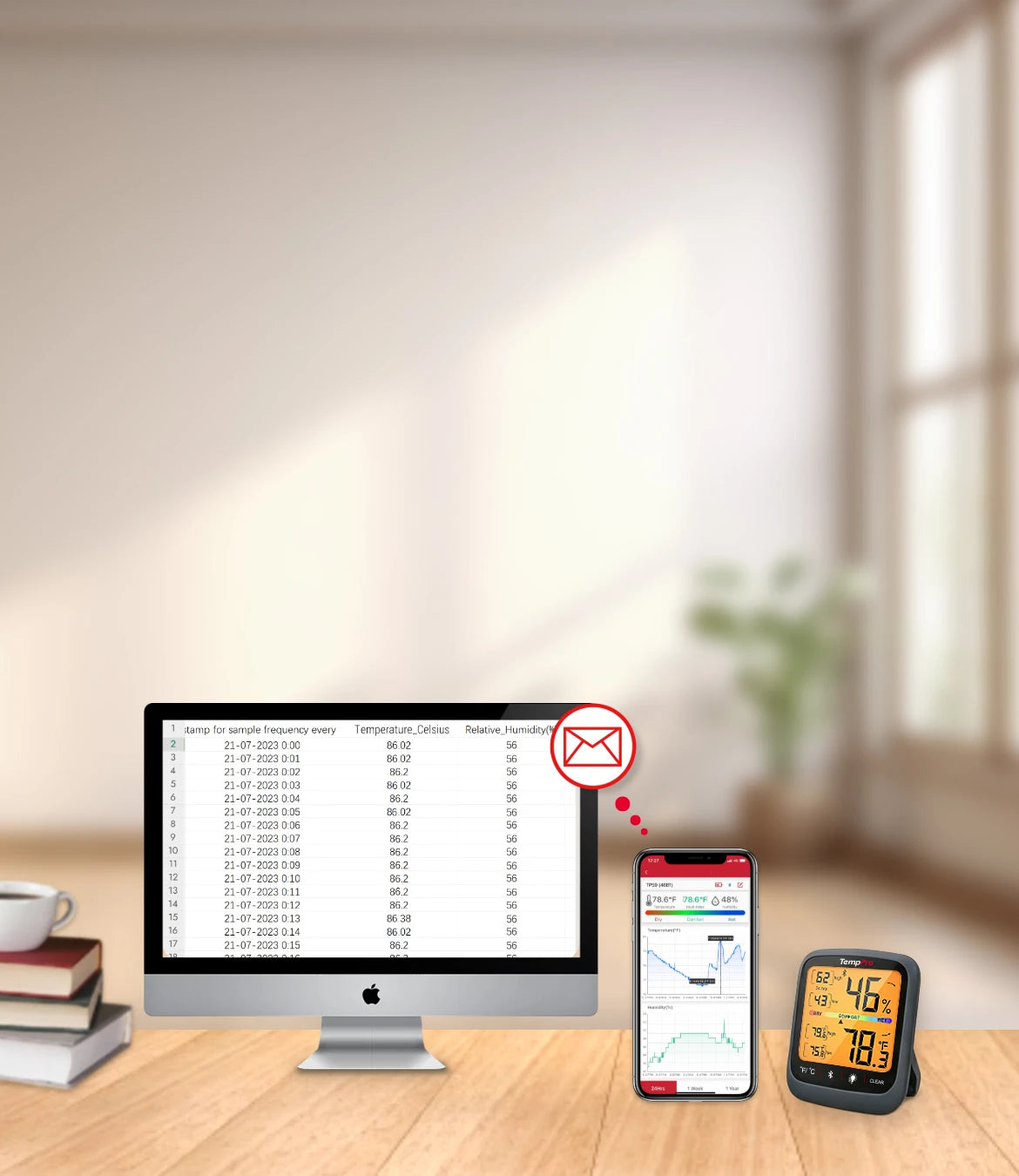 Termómetro higrómetro Bluetooth para interiores TempPro TP359W - 80 m, sensor suizo, negro · Edición para tienda
