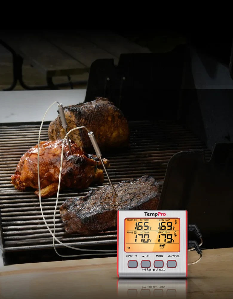 TempPro TP17W Dual-Probe Leave-In Meat Thermometer—Timer, USDA Presets & High/Low Alarm