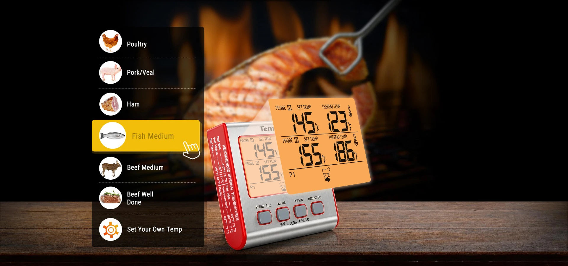 TempPro TP17W Dual-Probe Leave-In Meat Thermometer—Timer, USDA Presets & High/Low Alarm