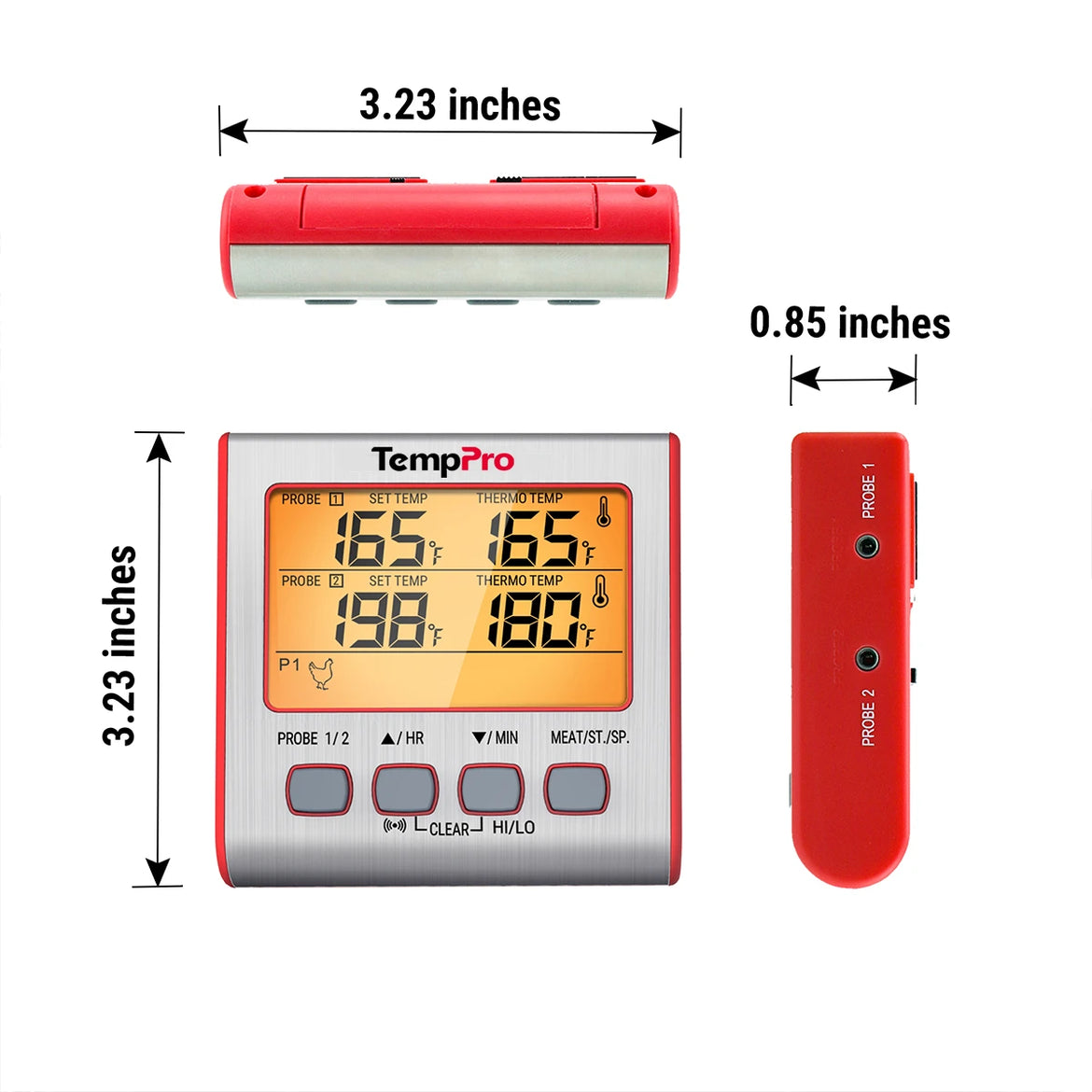 TempPro TP17W Dual-Probe Leave-In Meat Thermometer—Timer, USDA Presets & High/Low Alarm
