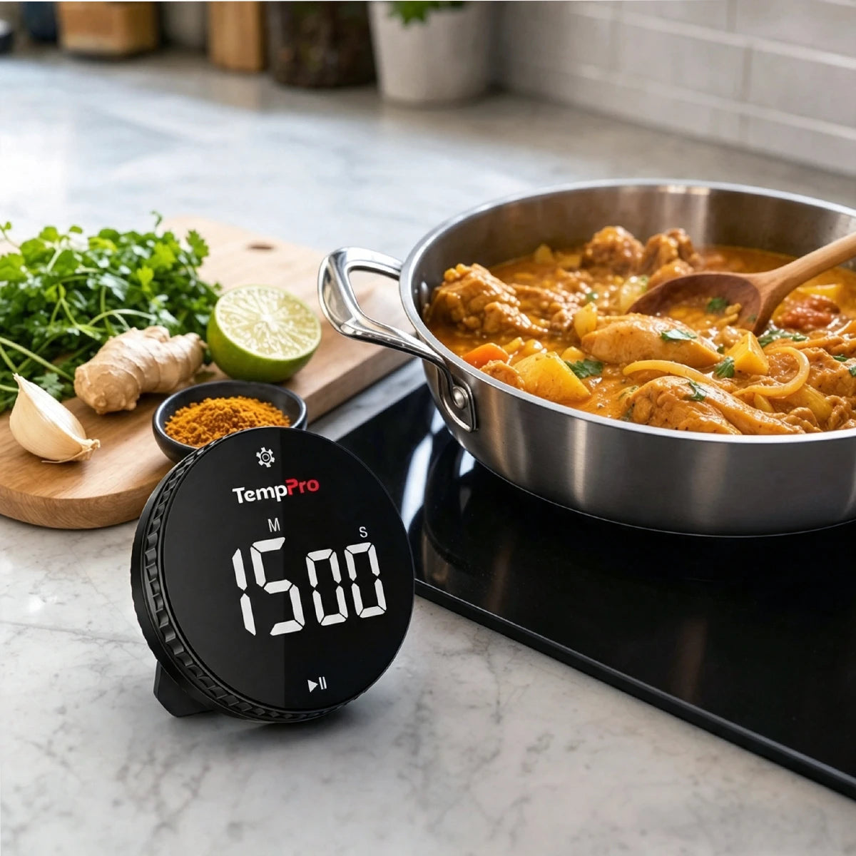 Temporizador digital de cocina TempPro TM04B - Control de un toque, LED de 3.1"