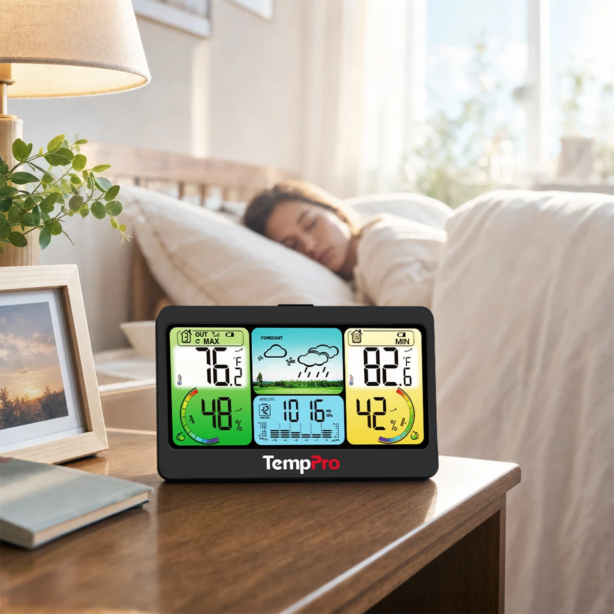 Station météo domestique sans fil TempPro TempAir PLUS TP280B — Portée de 300 m, prévisions et baromètre
