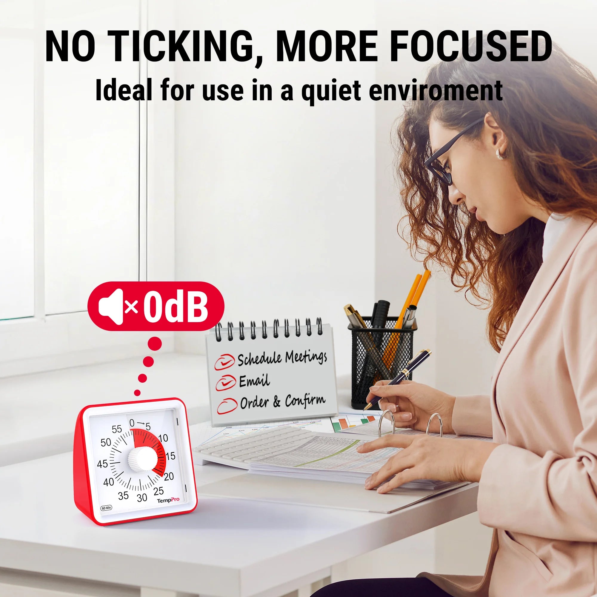 TempPro TM021 Visual Kitchen Timer — 60-Minute, Silent, No Buttons