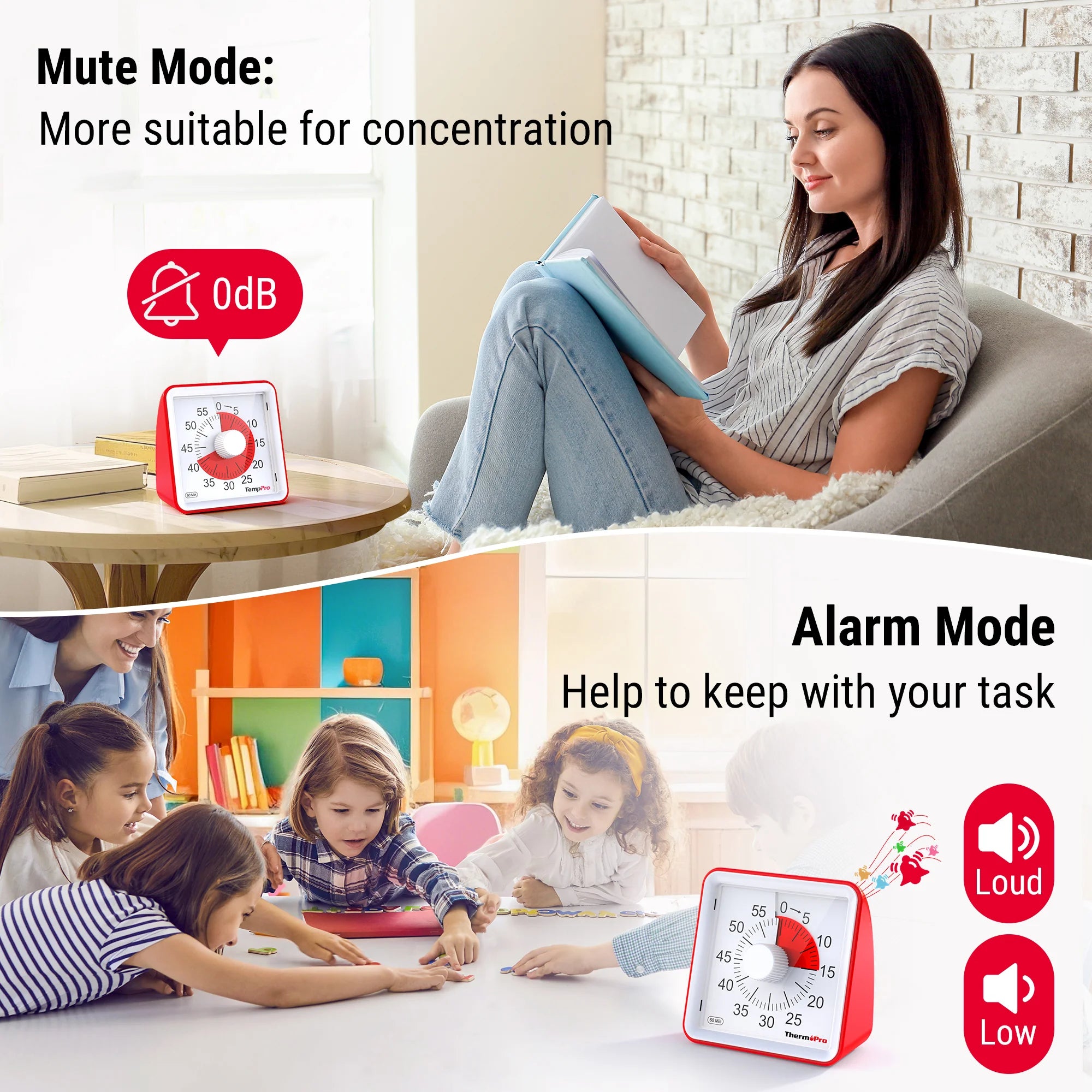 TempPro TM021 Visual Kitchen Timer — 60-Minute, Silent, No Buttons