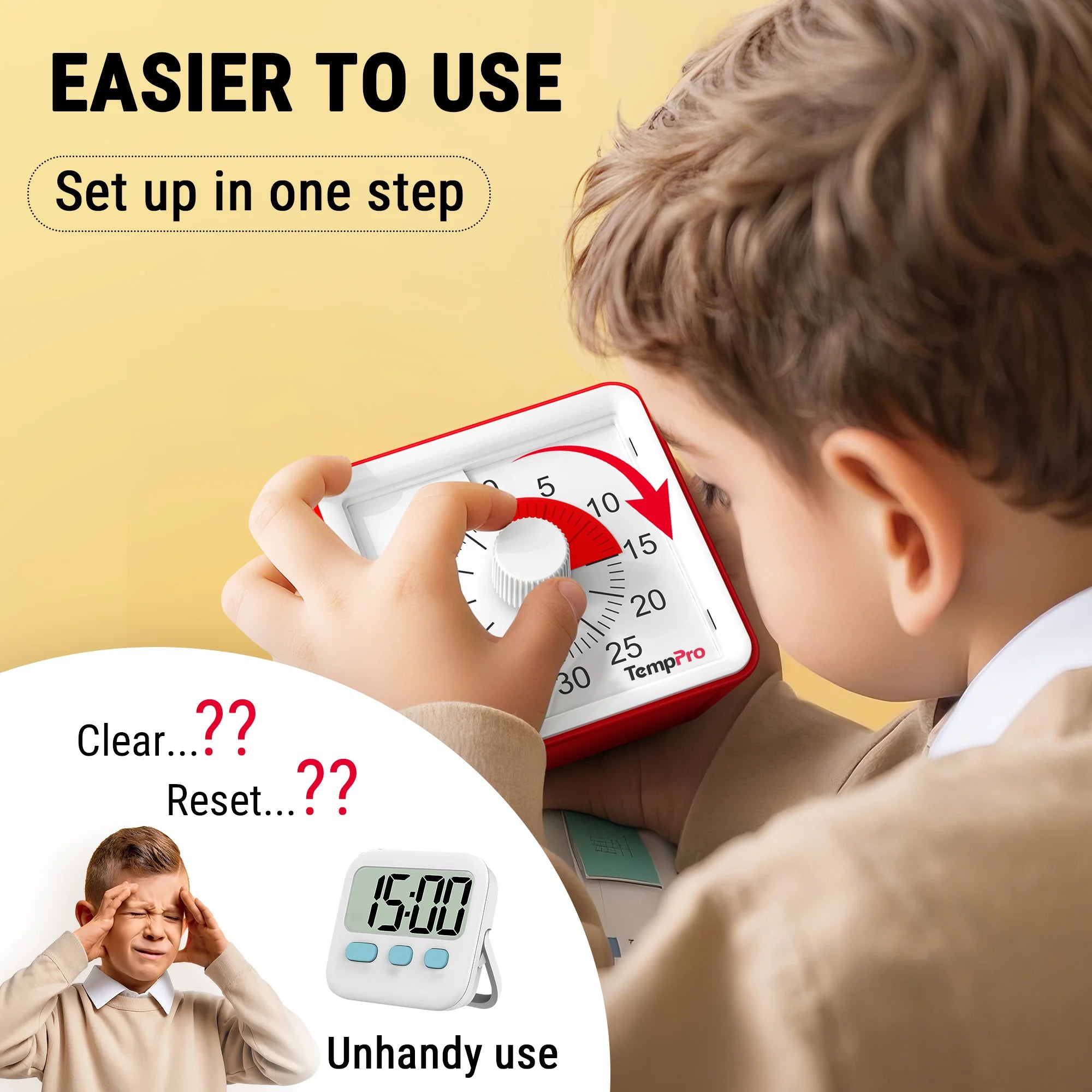 TempPro TM021 Visual Kitchen Timer — 60-Minute, Silent, No Buttons
