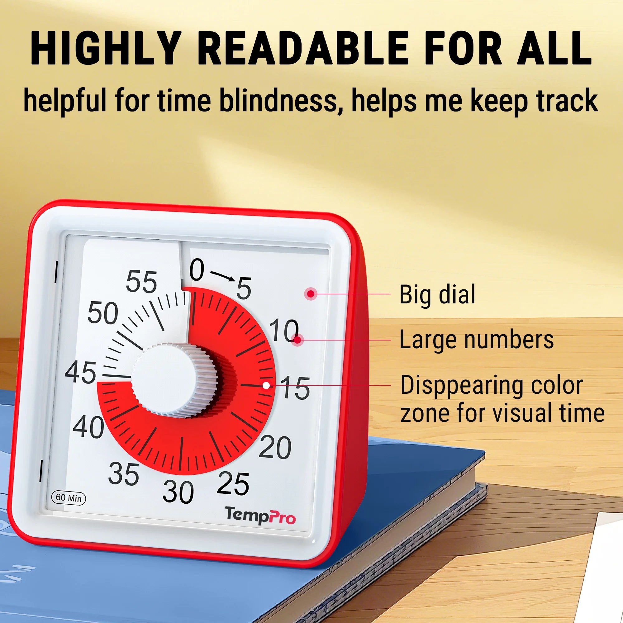 TempPro TM021 Visual Kitchen Timer — 60-Minute, Silent, No Buttons