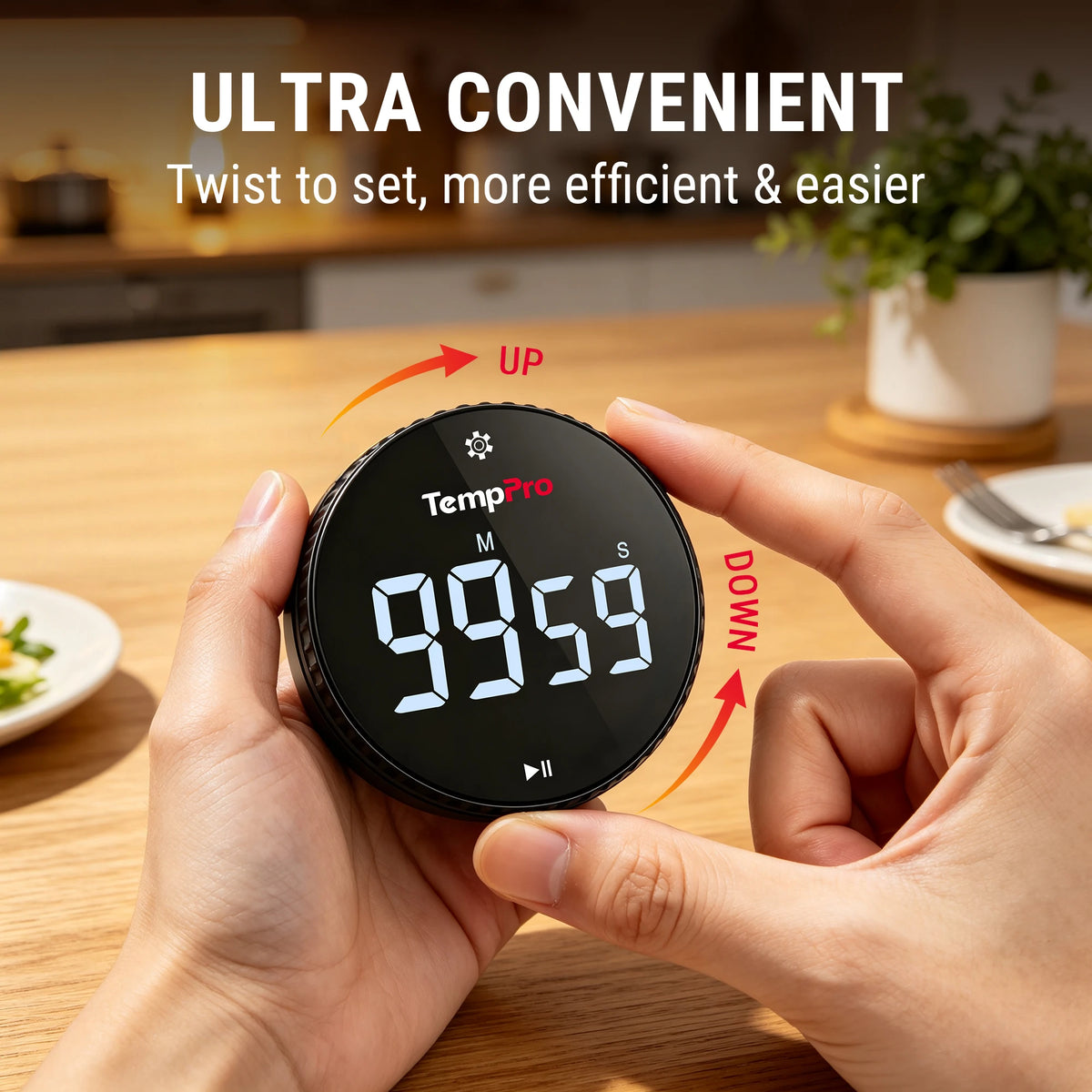 Temporizador digital de cocina TempPro TM04B - Control de un toque, LED de 3.1"