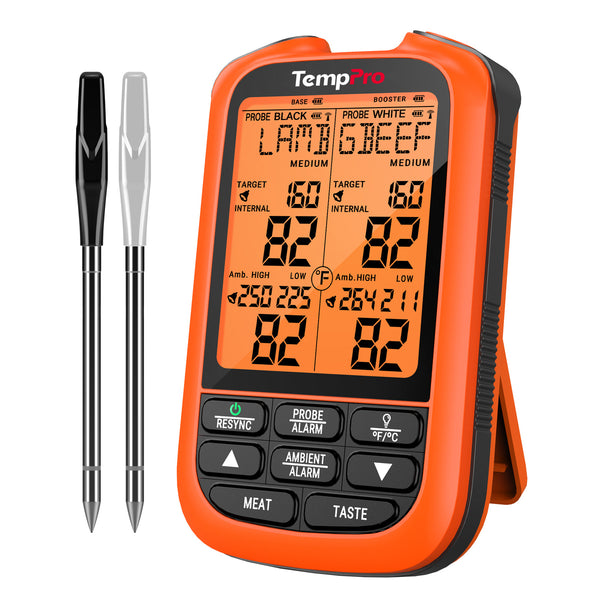 TempPro TempSpike XR TP862B Wireless Meat Thermometer — 1000FT RF Range, 2 Wire-Free Probes