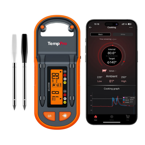 TempPro Twin TempSpike Plus TP972 Smart Wireless Meat Thermometer — Dual Probe, Long-Range Bluetooth