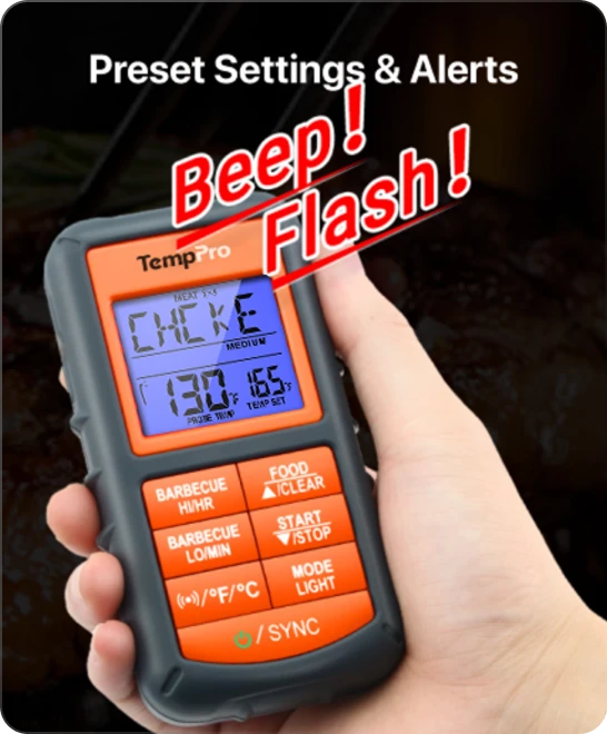 TempPro TP07SW Wireless Meat Thermometer — Remote Probe, White (No App Needed)