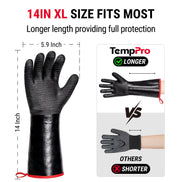TempPro TP100 Waterproof BBQ Gloves — 932°F Heat-Resistant, 14" Sleeves