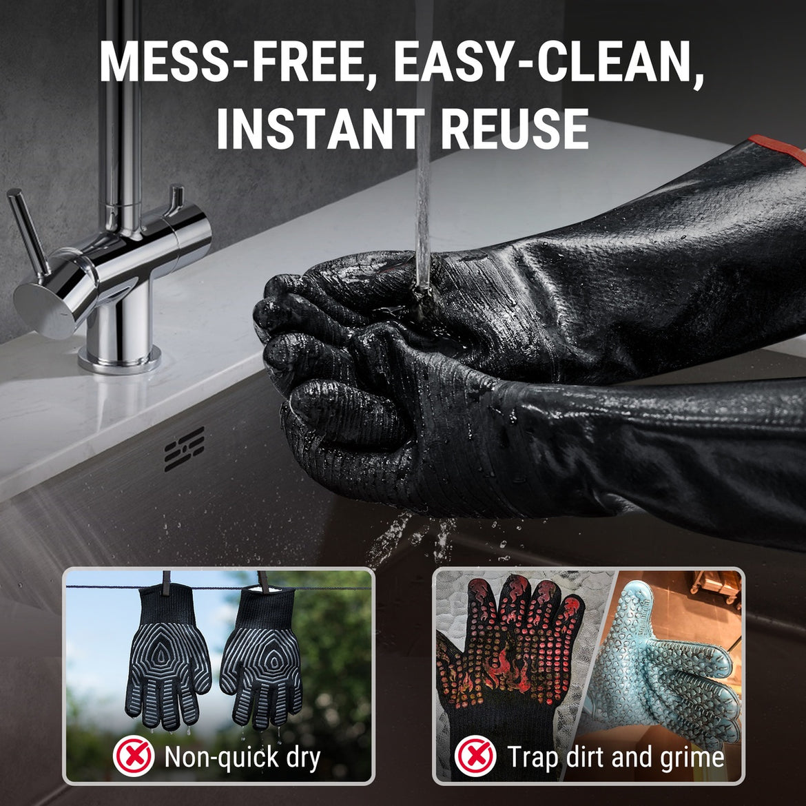TempPro TP100 Waterproof BBQ Gloves — 932°F Heat-Resistant, 14" Sleeves