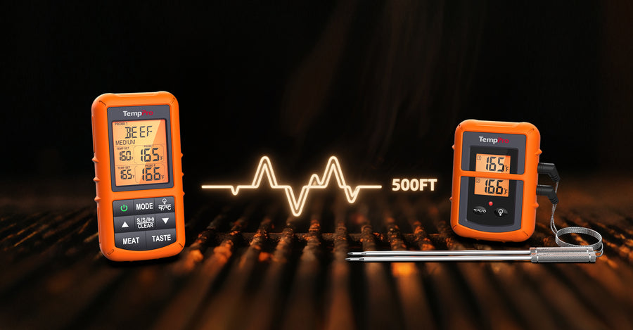Termómetro de carne inalámbrico TempPro TempSync CORE TP20B — Sonda doble, transmisor y receptor (no requiere aplicación)