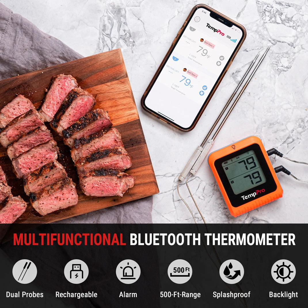 TempPro TP25H2 Wireless Meat Thermometer - Smart Bluetooth, App Alerts
