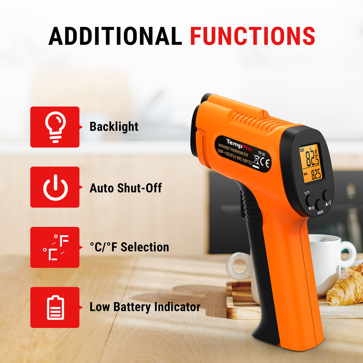 TempPro TempScan CORE TP30 Infrared Thermometer Gun — Non-Contact Surface Temp, 12:1 D:S