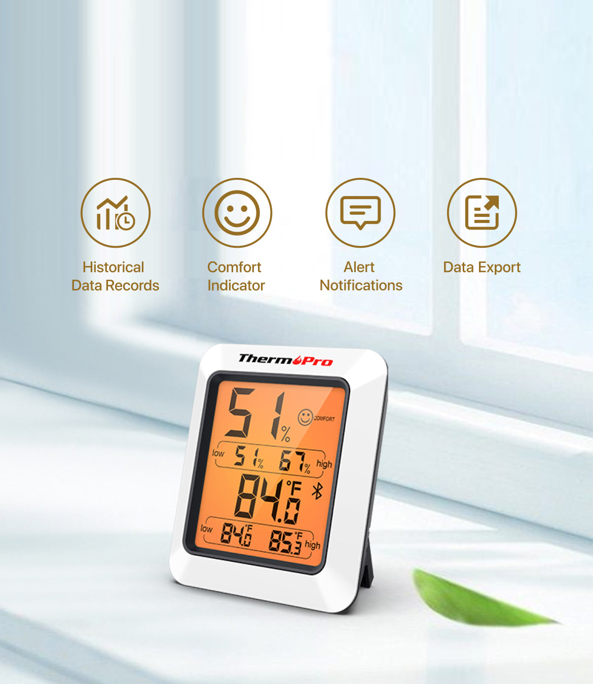 TempPro TP350 Bluetooth Hygrometer & Thermometer — 260ft Range, 2-Year Data Storage