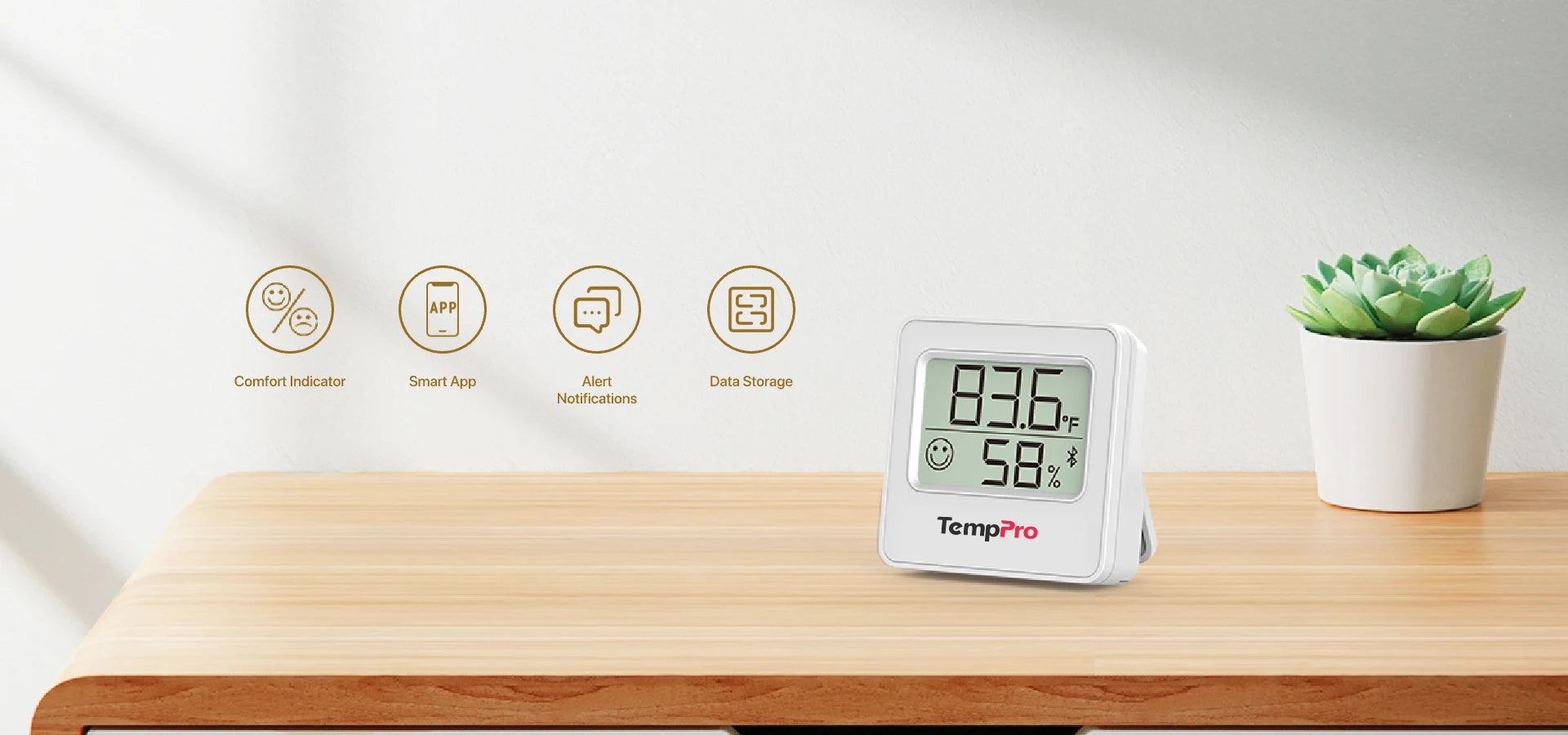 TempPro TP357 Bluetooth Indoor Hygrometer & Thermometer — 260ft Range, Instant Alerts