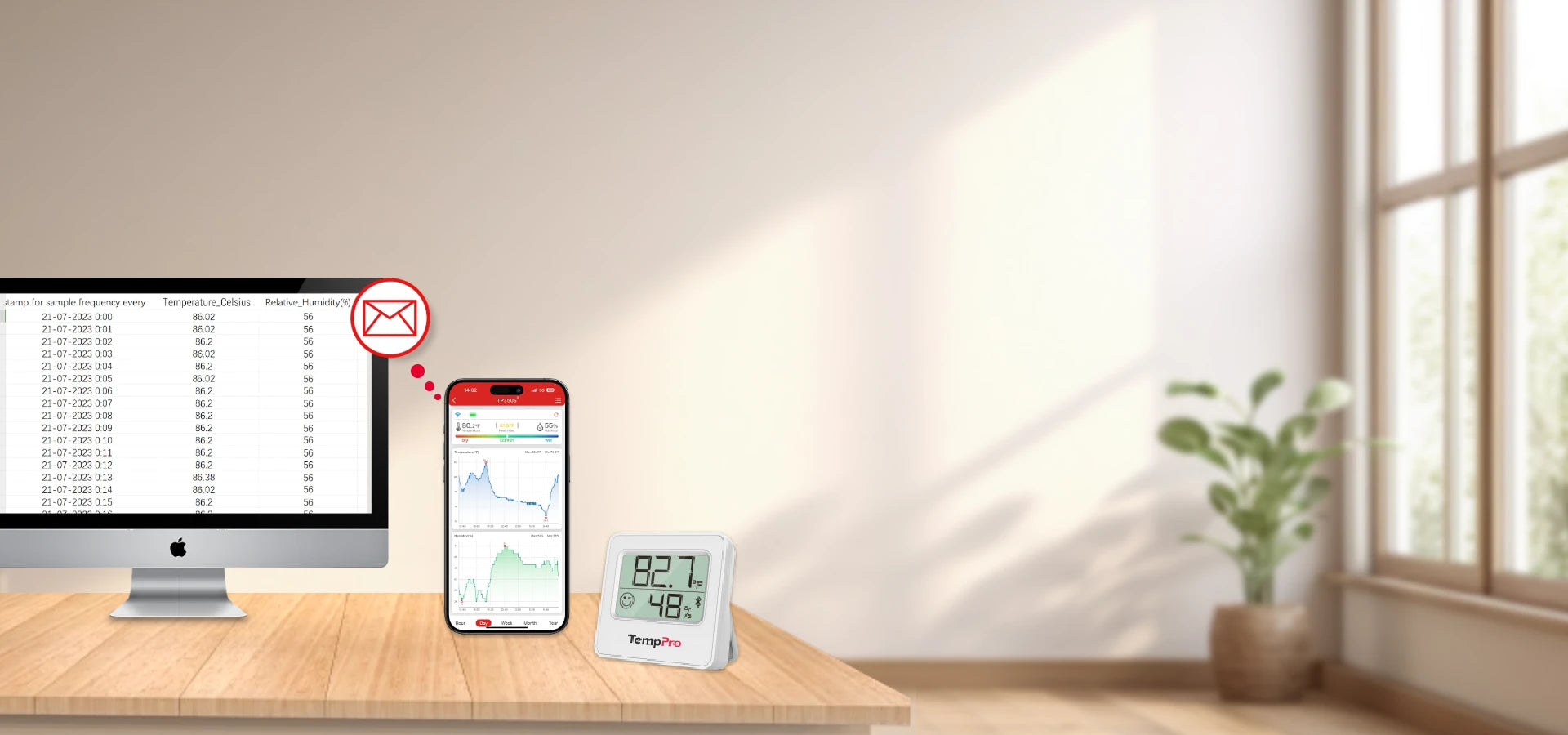 TempPro TP357 Bluetooth Indoor Hygrometer & Thermometer — 260ft Range, Instant Alerts