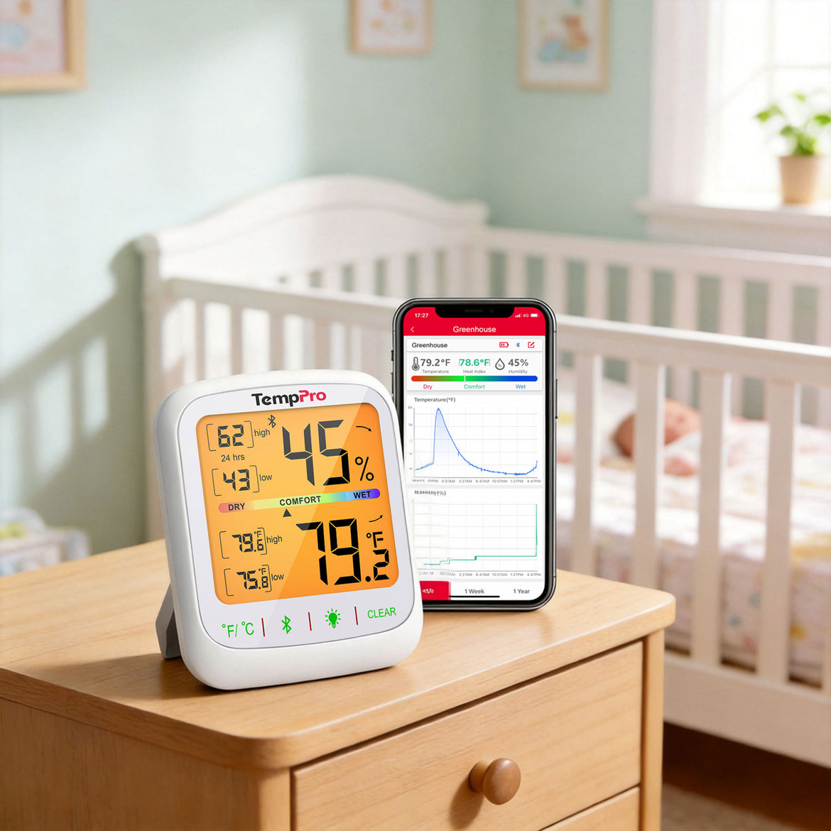 TempPro TempAir ELITE TP359 Hygromètre et thermomètre d'intérieur Bluetooth — Portée de 80 m, application intelligente