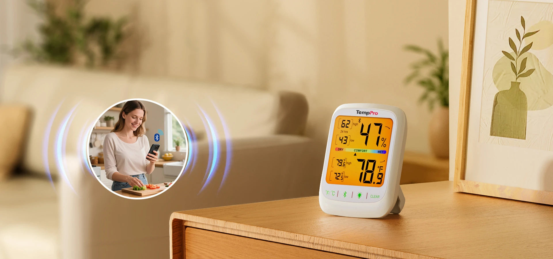 Termómetro higrómetro para interiores con Bluetooth TP359