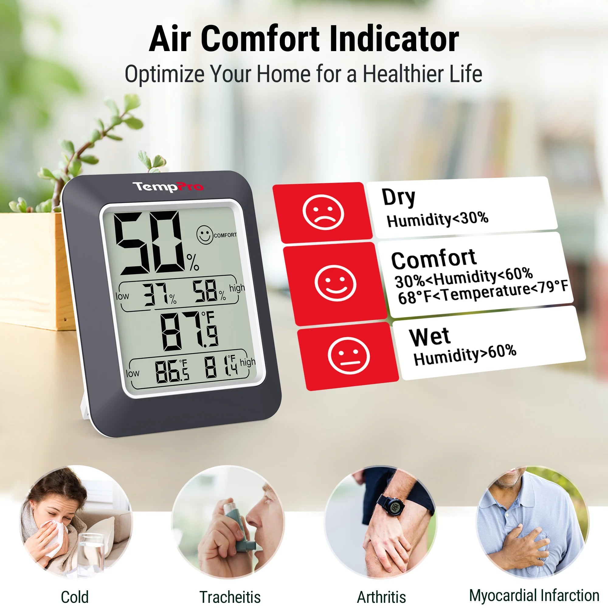 Higrómetro/termómetro digital para interiores ThermoPro TP50