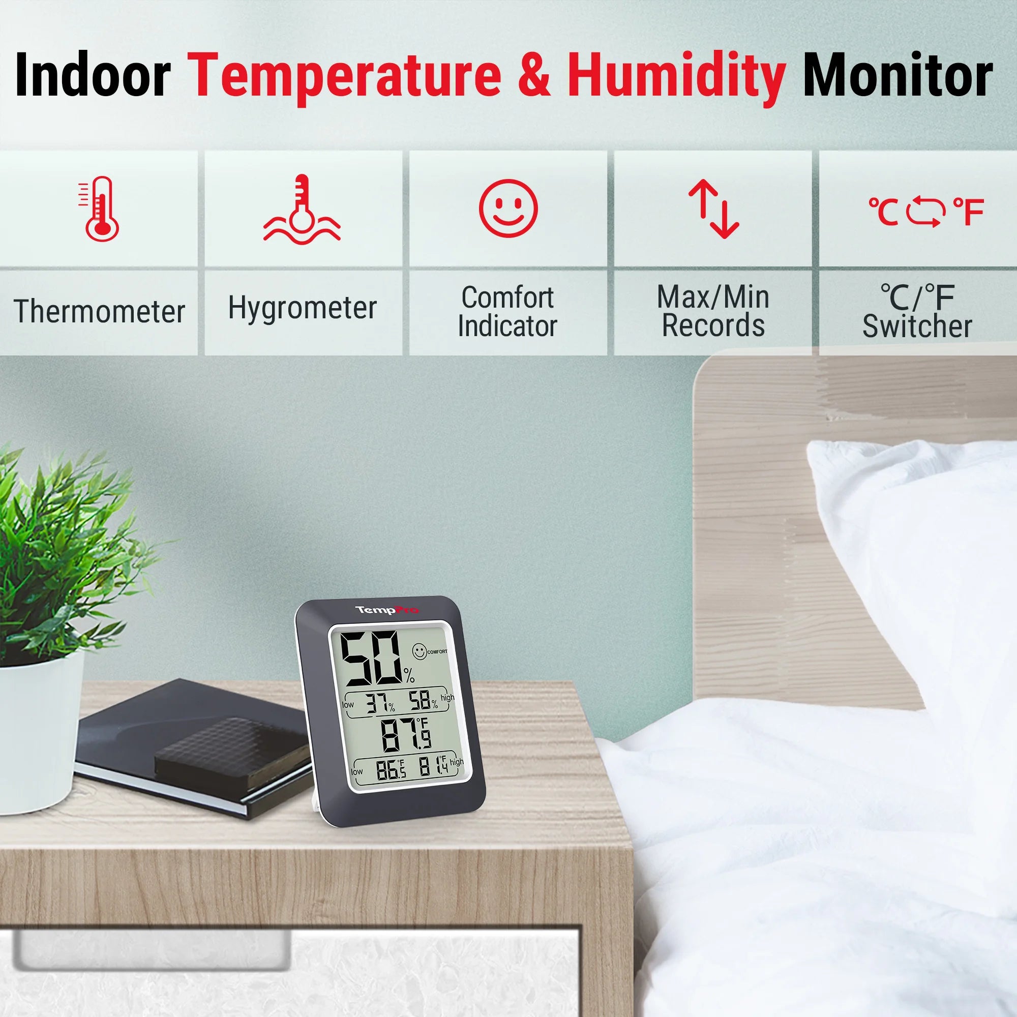 Higrómetro/termómetro digital para interiores ThermoPro TP50