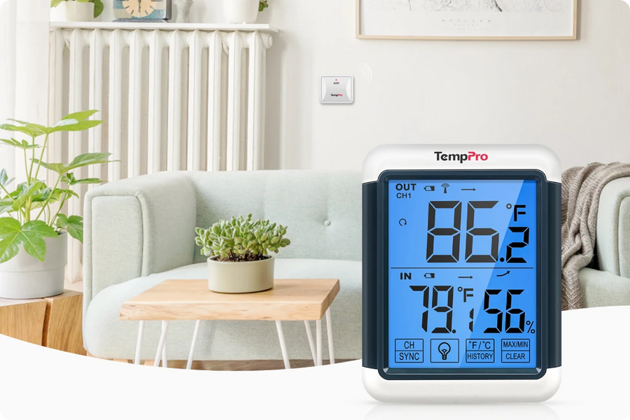 Thermomètre et hygromètre sans fil d'intérieur et d'extérieur TempPro TempAir PLUS TP65B — Écran tactile 4", 150 m