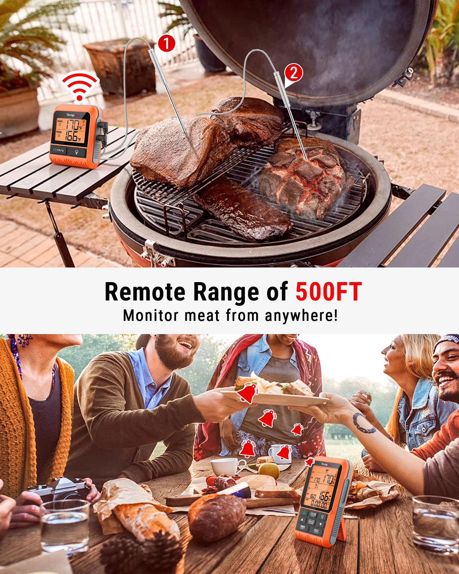 TempPro TP826 Wireless Meat Thermometer — Bluetooth, App Monitoring