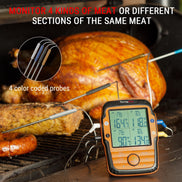 Termómetro de carne inalámbrico TempPro TempSync PLUS TP827B — Alcance RF de 300 m, 4 sondas codificadas por colores